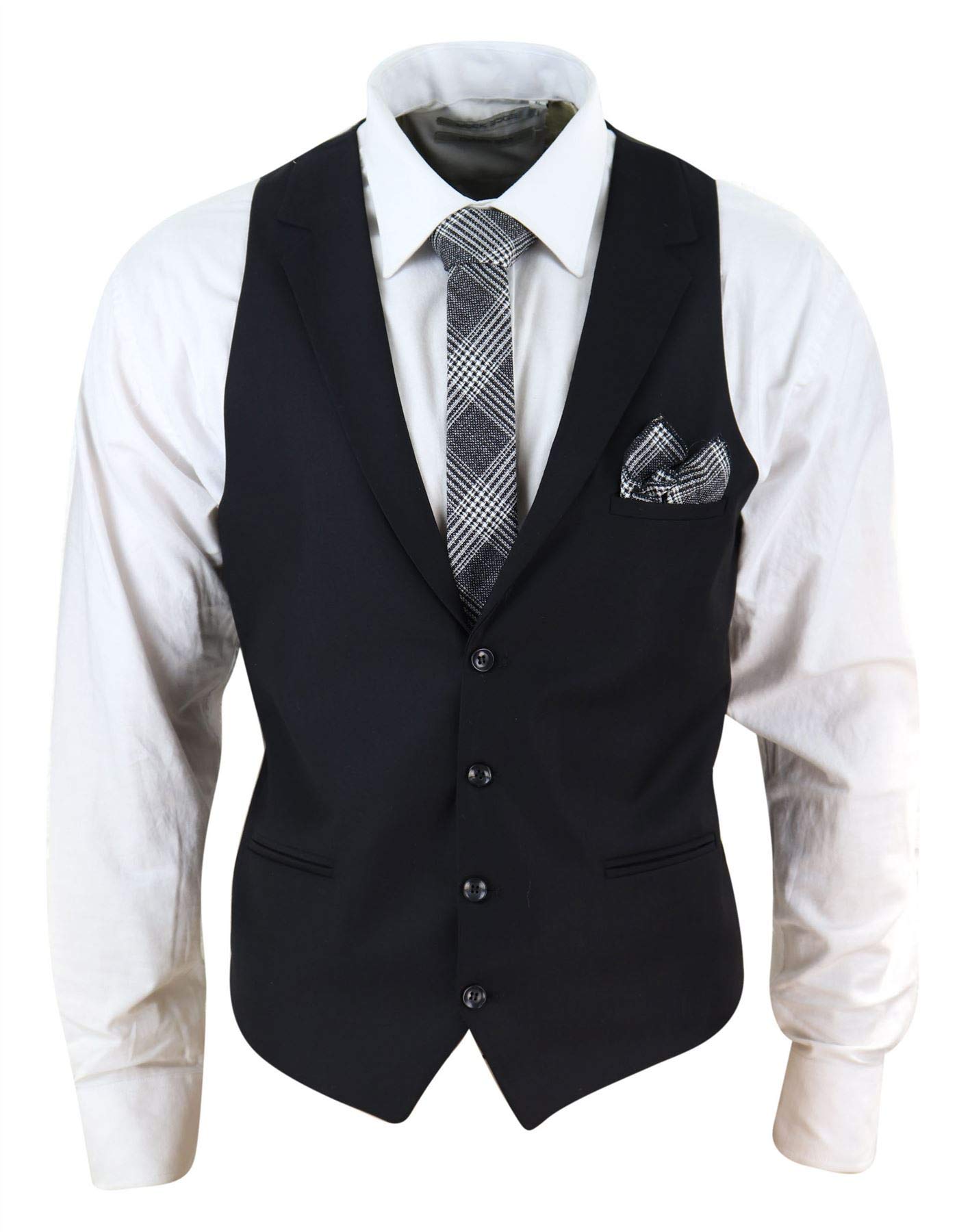 TruClothing Mens Waistcoat Herringbone Tweed Check 1920s Gatsby Vintage Black