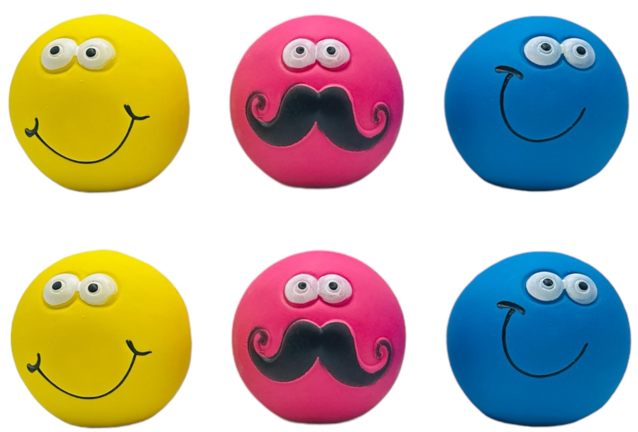 WUNDAPETS 6 PACK GOOD BOY ASSORTED LATEX FACE BALLS SQUEAKY DOG PUPPY TOYS 7CM