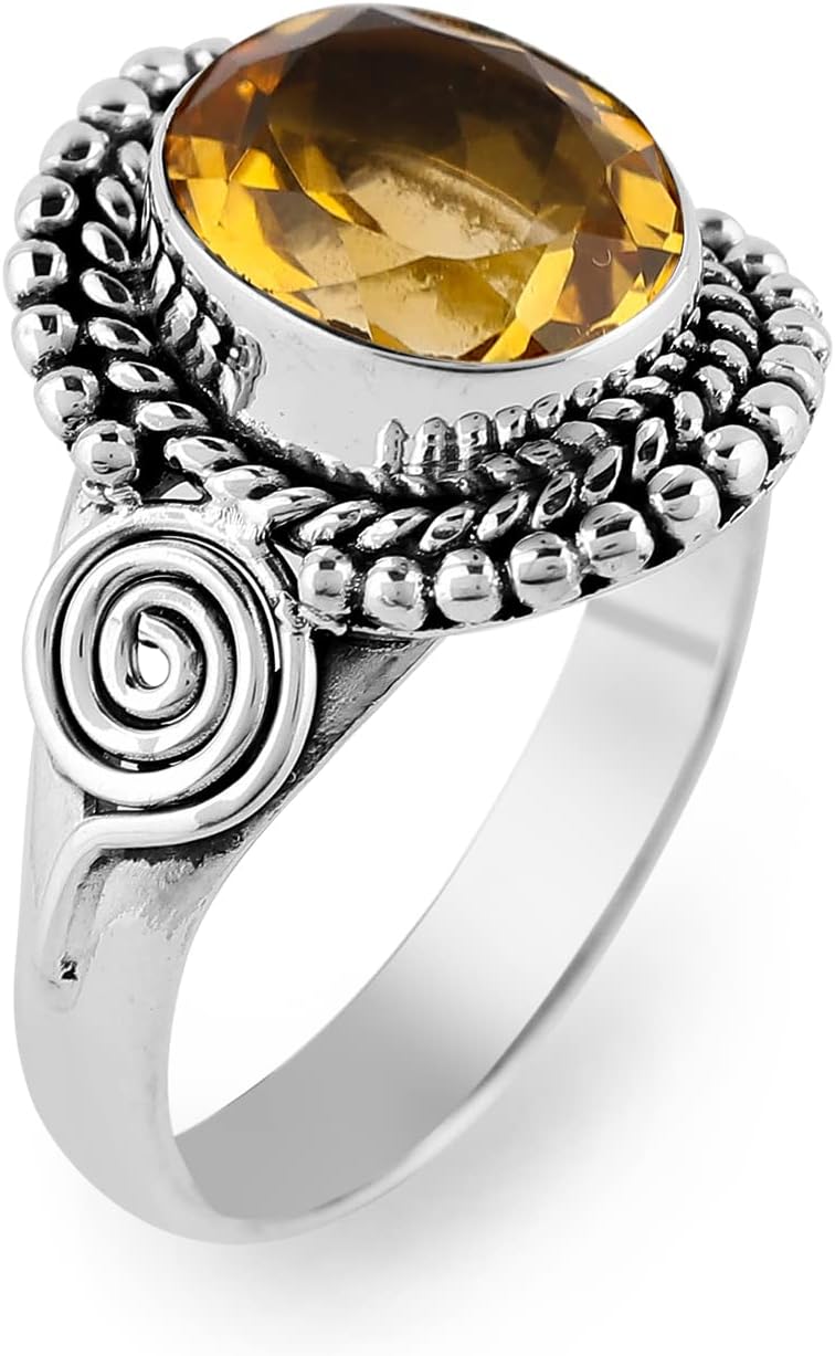 925 Sterling Silver Designer Ring | Natural Gemstones & Plain Stones | Handmade Bohemian Jewelry| Healing Crystals | Birthday Elegant Promise Victorian Ring Christmas Gift for Women