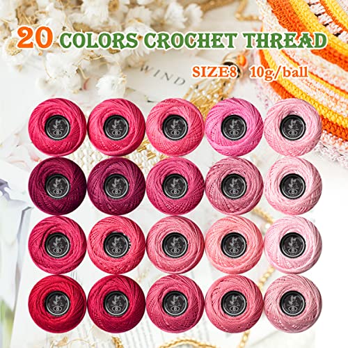 Image of Soft 20 Colors Classic Crochet Thread 20 Pack,100% Cotton (Cranberry-3326-601)