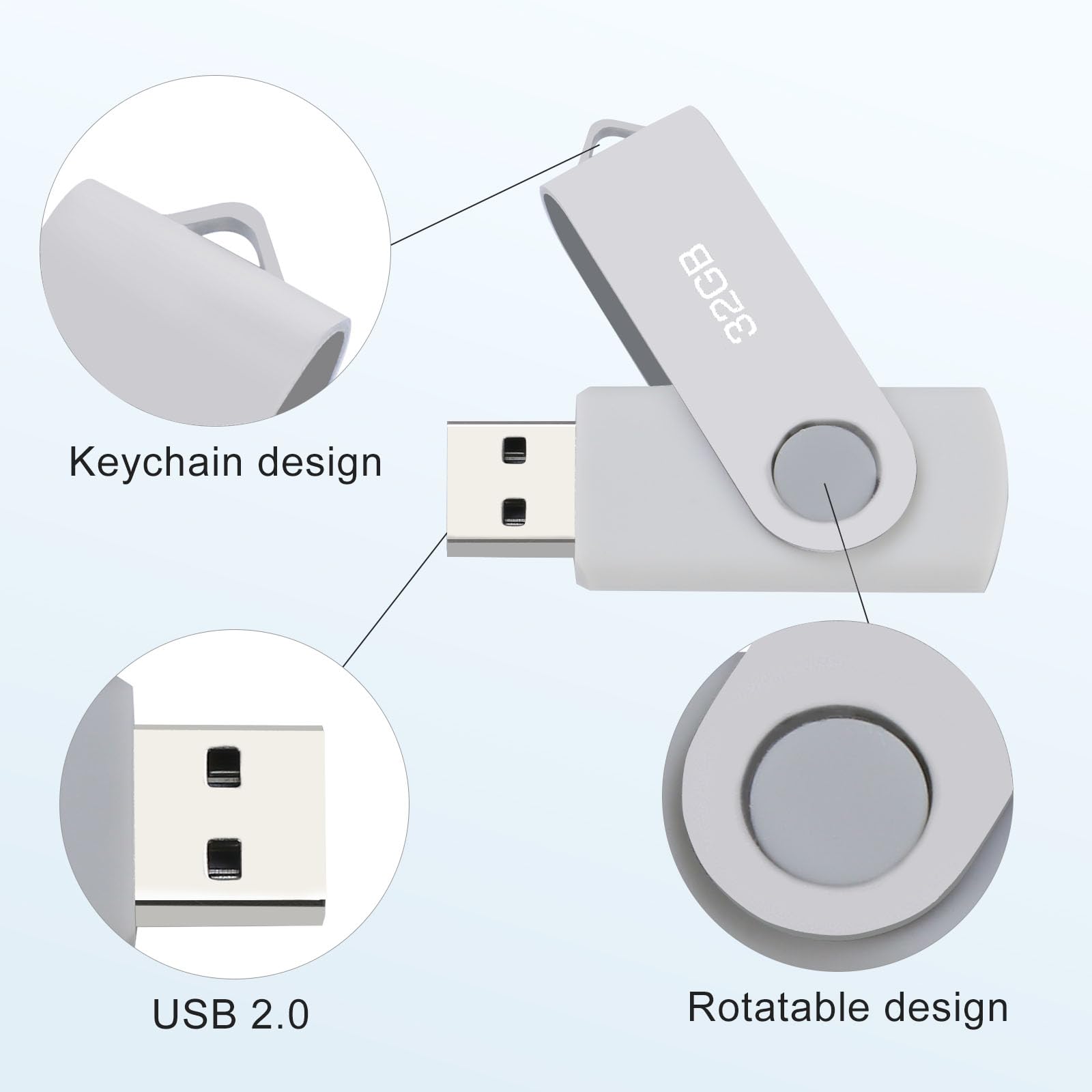 Chiavetta USB 2.0 32GB, Pen Drive Memoria Stick Chiavetta USB 32GB Thumb Drive per PC, Laptop, ecc (Argento)