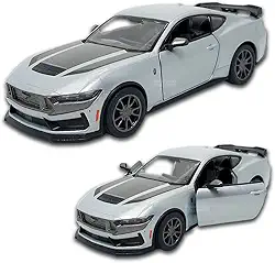Miniatura de carro Ford Mustang Dark Horse 2024 1/38 12 CM, Carrinho de ferro Miniatura, Abertura de portas, Com Fricção, Carrinhos de coleção Kinsmart (Cinza)