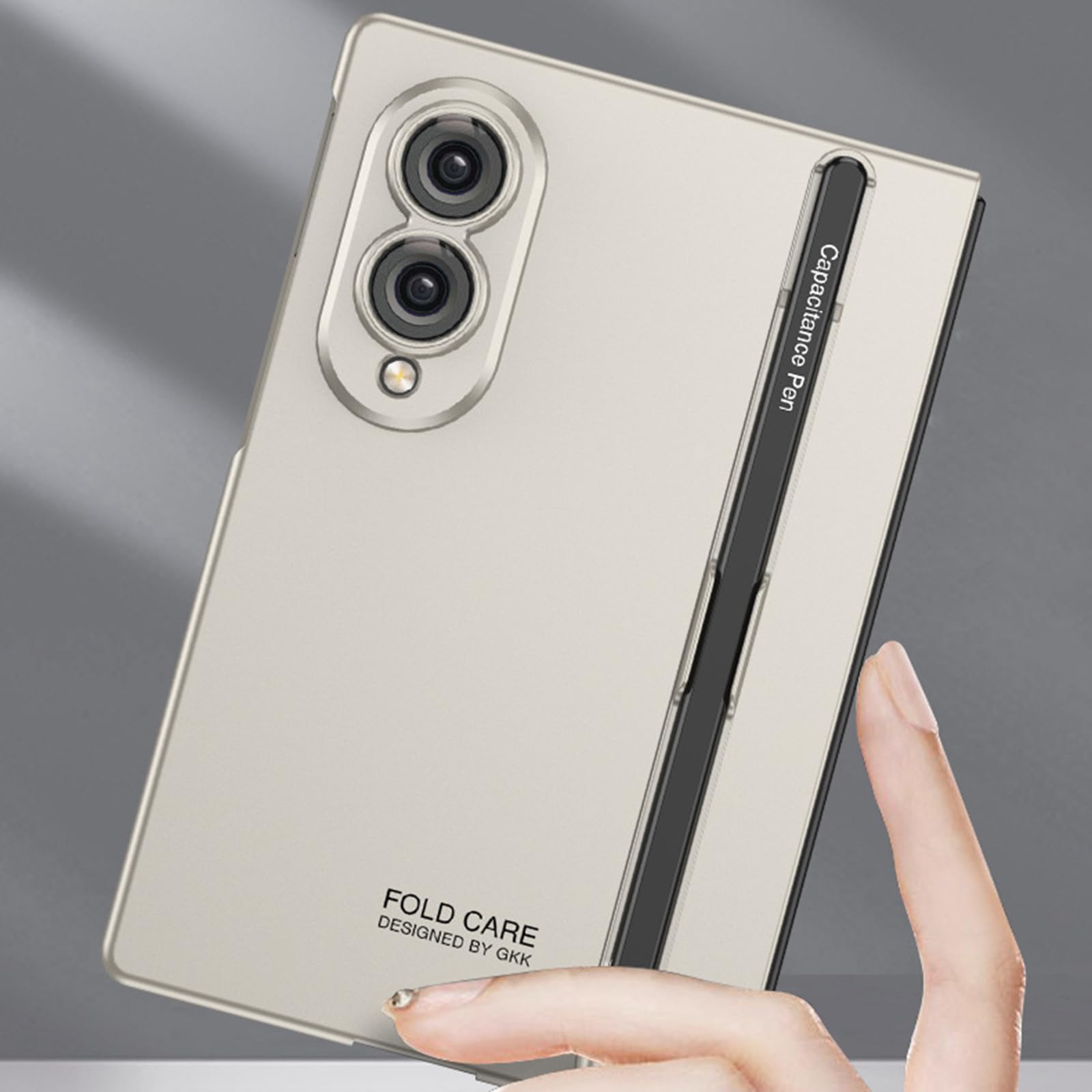 Funda Delgada For Samsung Galaxy Z Fold 8, con Soporte For Bolígrafo, Funda Esmerilada De PC Dura, Funda Protectora De Lente De Pantalla De Vidrio Templado De Envoltura Completa(Silver)