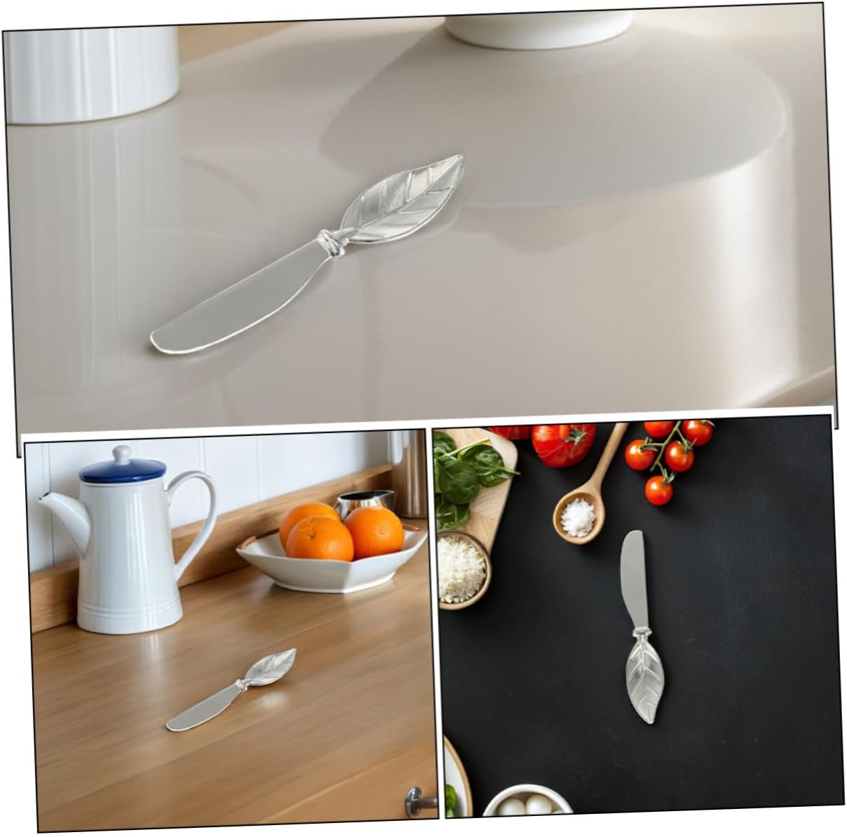 Totority 4 Piece Leaf Butter Spreader Knives, Zinc Alloy Silver Set