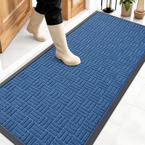 Image of OLANLY Front Door Mat Outside Entrance 59x23, Absorbent, Heavy Duty Sturdy Natural Rubber Doormat Indoor Outdoor, Non-Slip, Stain and Fade Resistant, Low Profile Floor Mat for Entryway, Ocean Blue