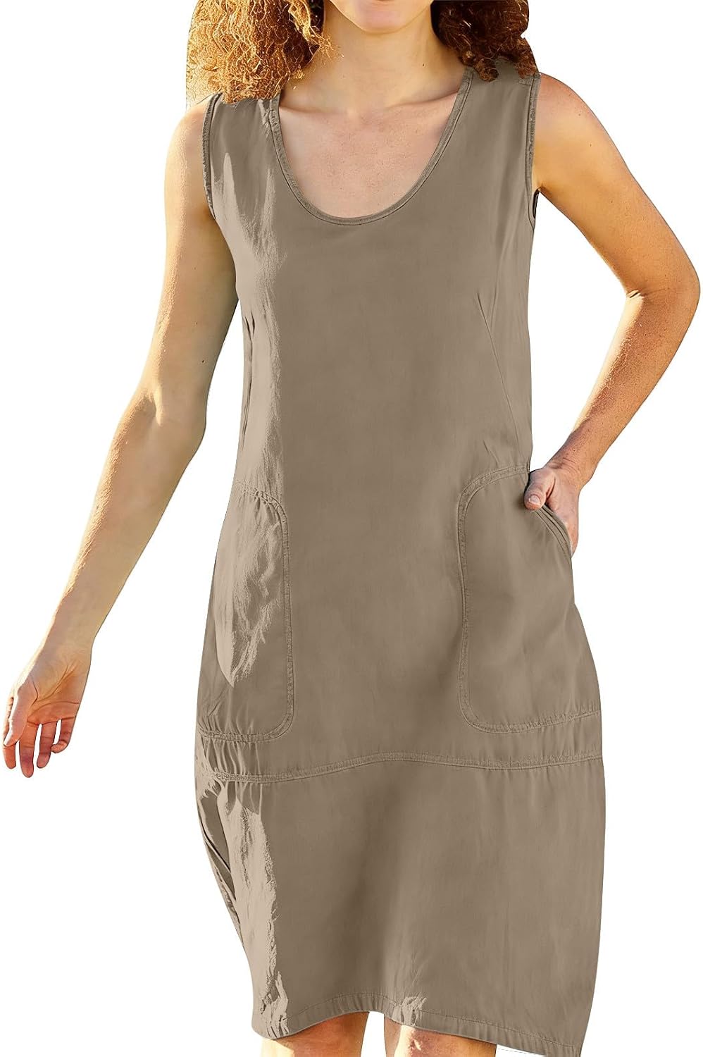 Summer Dresses for Women Cotton Linen Beach Vacation Clothes Casual Sleeveless Midi Sundresses with Pockets