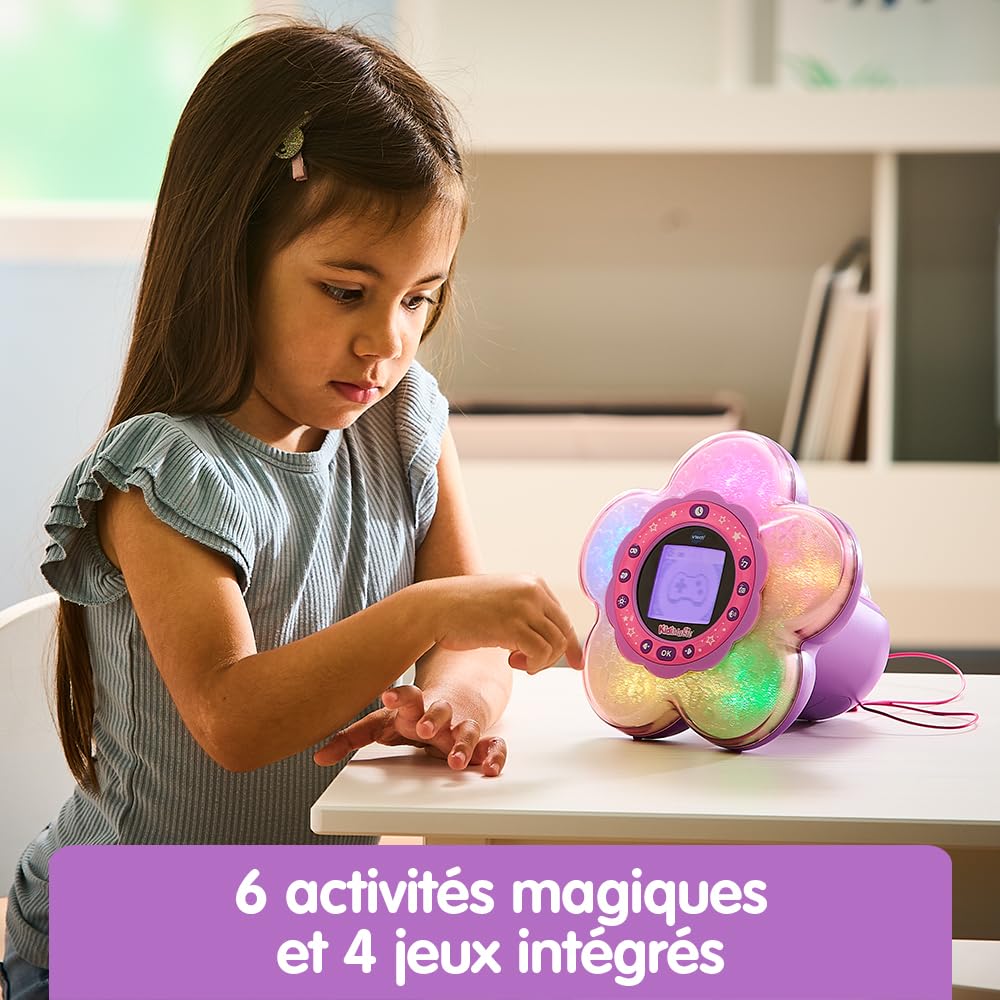 VTech KidiMagic Galaxy Light Rose Radio Réveil Enfant 9 en 1 Effets Lumineux Projection Aurores Boréales Enceinte Jeux