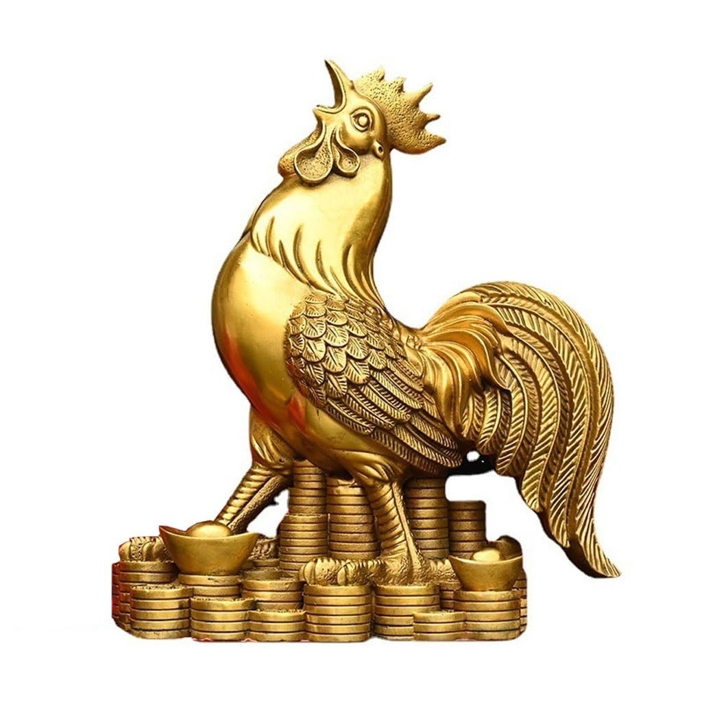 CHICKEN Bronze Living Room Ornaments Copper Rooster Ornaments Feng Shui Wealth Sculptures For The Entrance Lucky Statues For The Hotel Front Desk Ornaments to Attract Wealth(M)