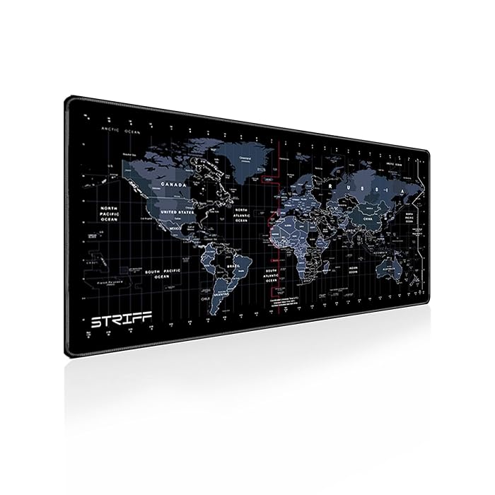 STRIFF World Map Mouse Pad 80 x 30 cm Rubber 0.2 cm Thick Anti Slip Backing