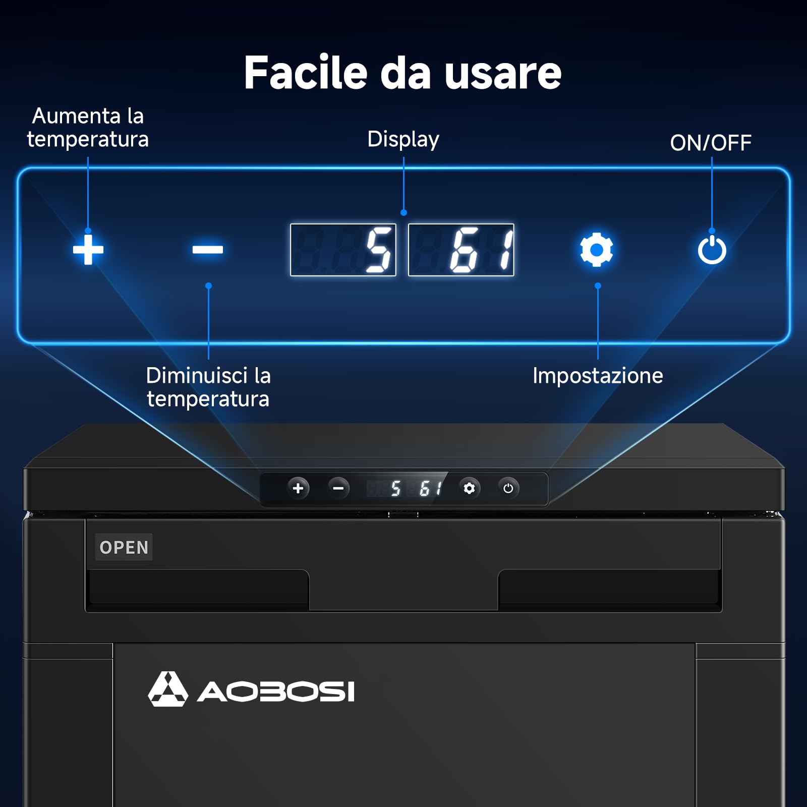 AAOBOSI Frigo Portatile 83L 12/24V DC -20°C a 20°C con APP e Luci LED per Campeggio Caravan Auto Camper