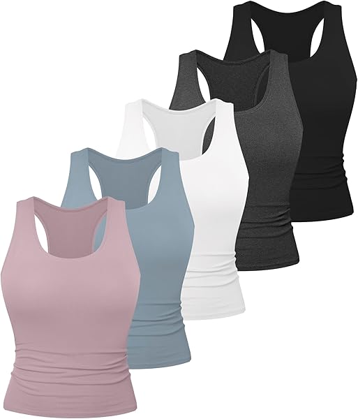 Dalavch 5 Pack Women's Workout Racerback Tank Tops Crop Spandex Yoga Athletic Running Gym Sports Tops for Women