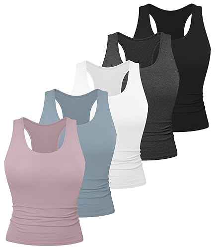 5 Pack Women's Workout Racerback Tank Tops Crop Spandex Yoga