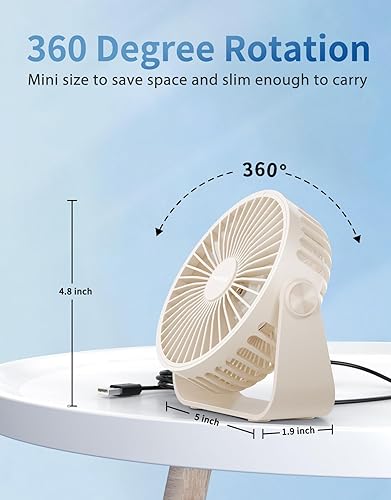 Miniatura 5 de TriPole Ventilador de escritorio USB de 4.5 pulgadas, mini ventilador portátil de 3 velocidades, ventilador de escritorio personal con rotación de