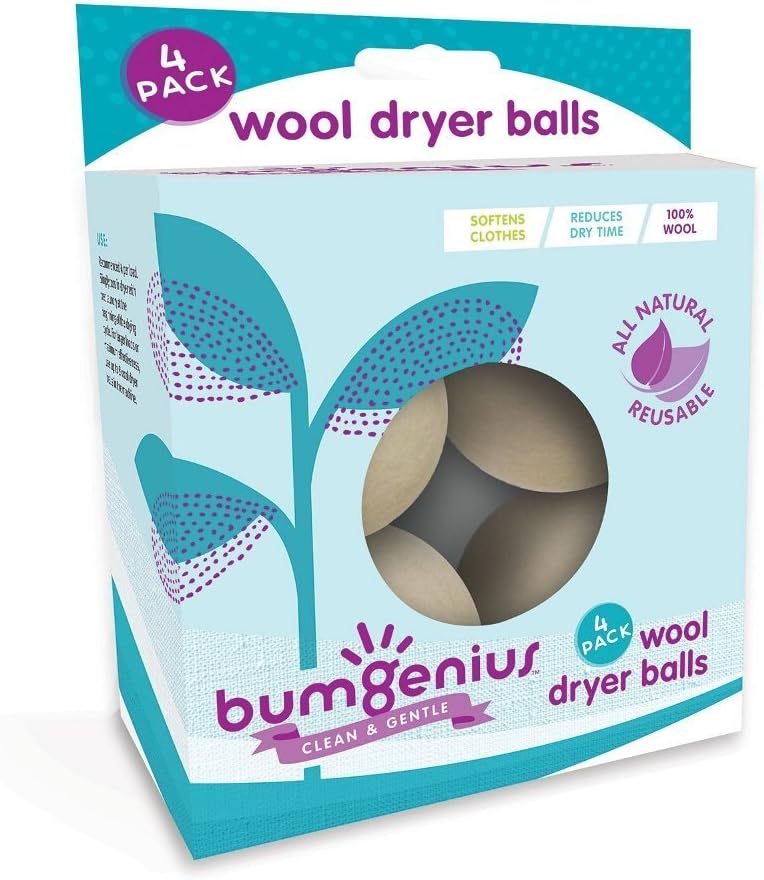 bumGenius Natural Wool Dryer Balls - 100% New Zealand Wool (4 Pack)
