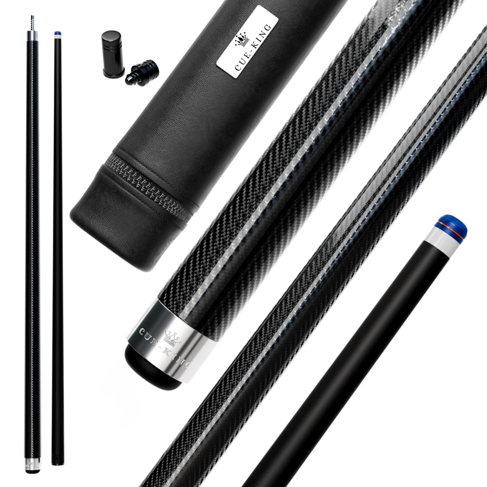 Cue-King Pool Cue Military-Grade Carbon Fibre 58” 18oz 2 Piece with 12.5mm Premium Tip Finished in Gloss Exposed Carbon Fibre, Professional Pool Cue
