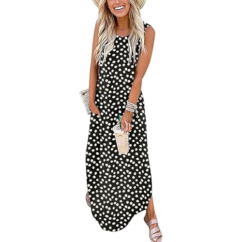 ANRABESS Women Casual Loose Sundress Sleeveless Split Maxi Long Beach Shirt Dress Travel Vacation 2024 Summer Outfits