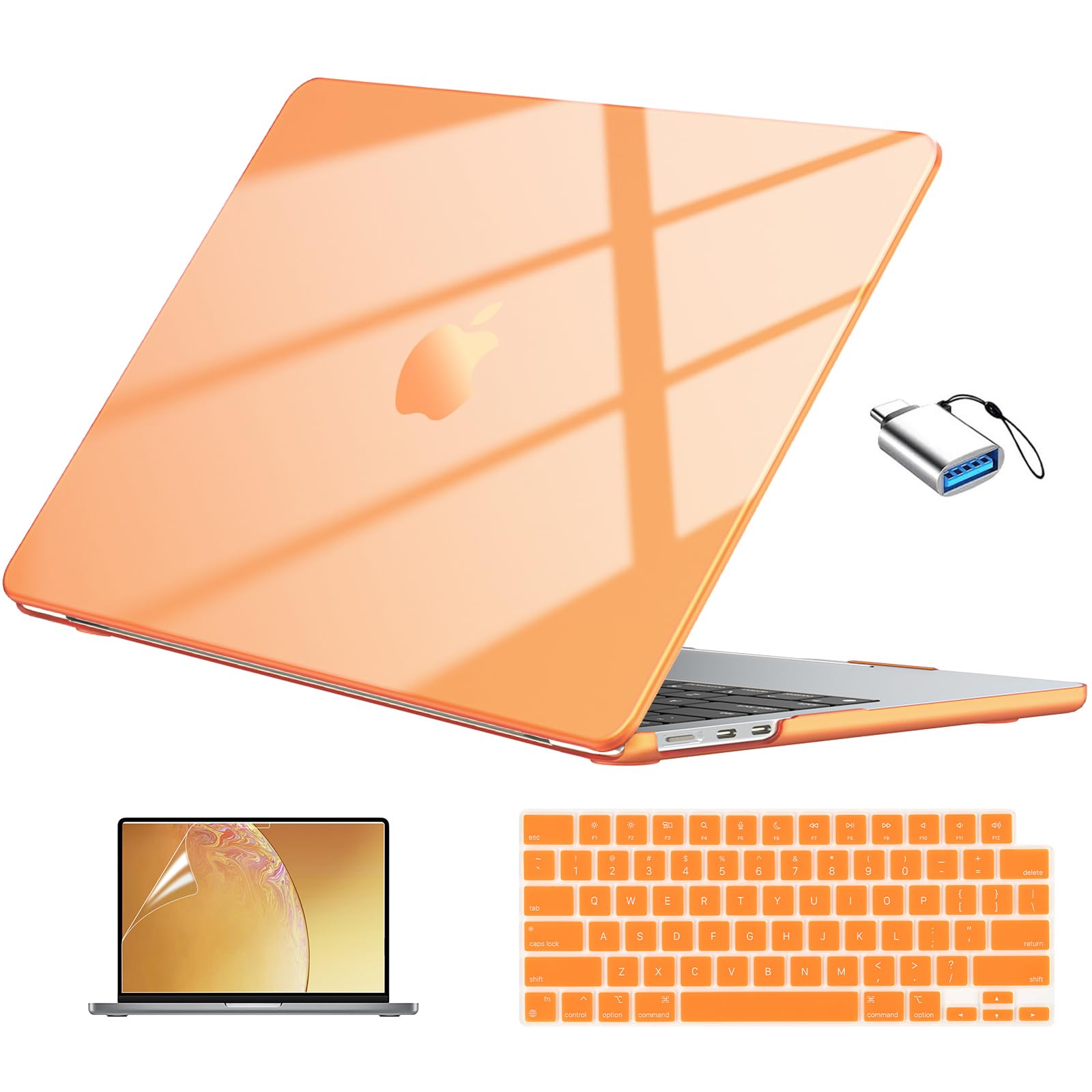 EooCoo for MacBook Air 13 inch Case M5/M4/M3/M2 2026-2022, Crystal Orange