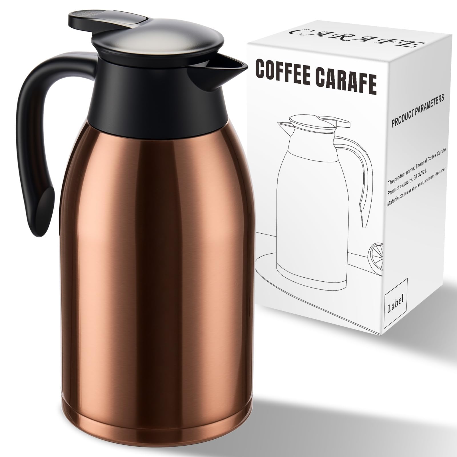 PARACITY Coffee Carafe, Insulated Thermal Pitcher, 68oz Stainless Steel