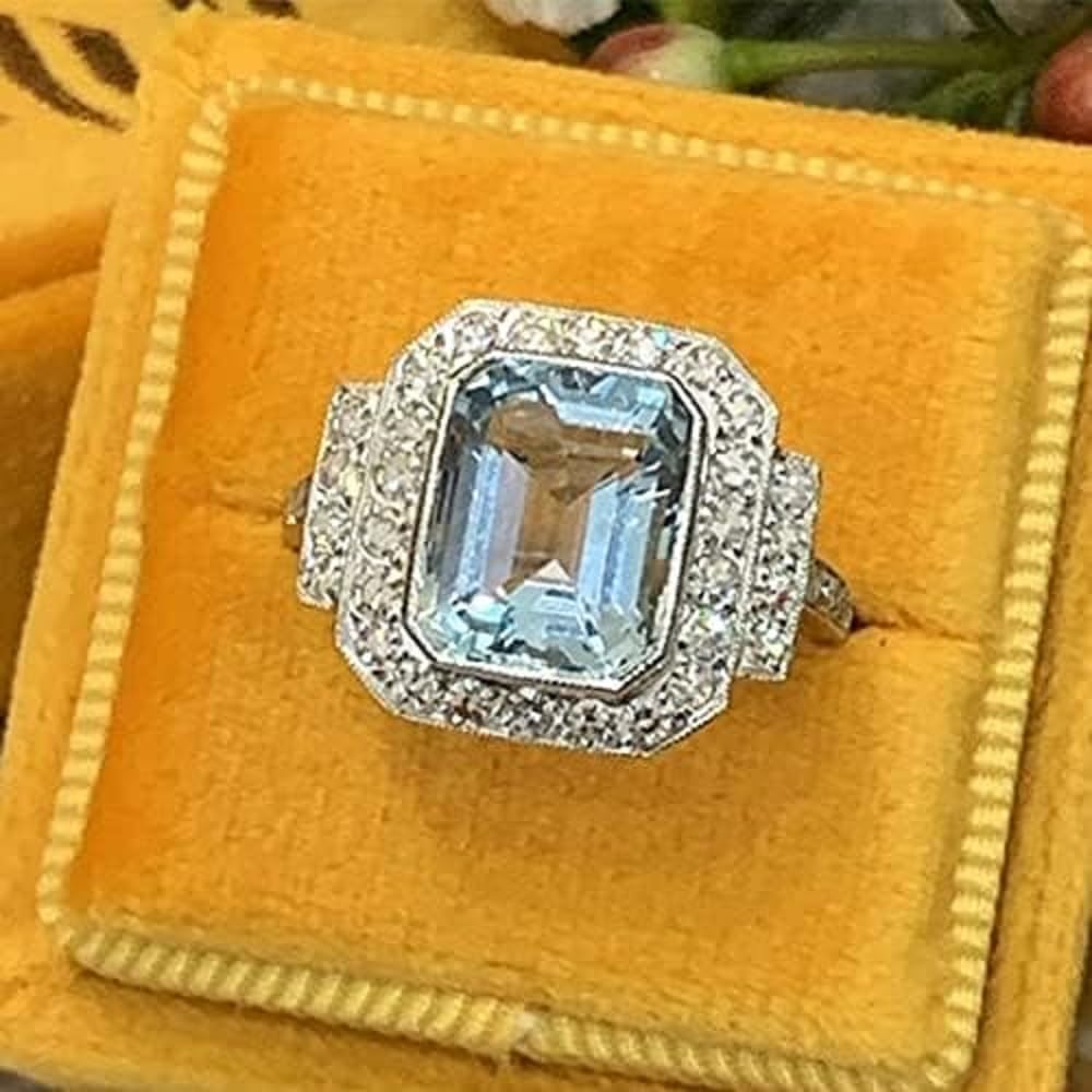 Luxury square aquamarine zircon ring - Image 4