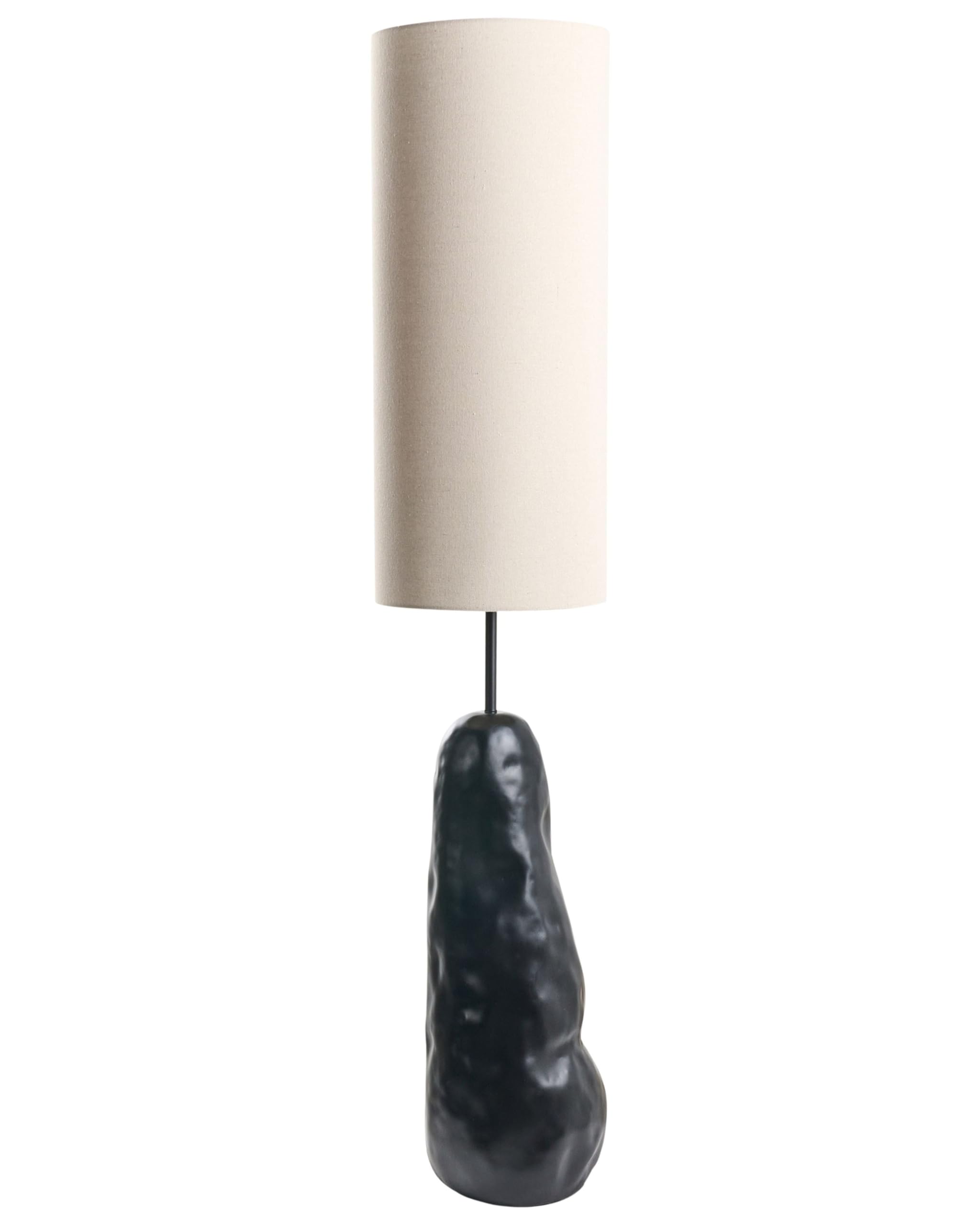 Beliani Stehlampe mit Keramikfuß und verstellbarem Stoffschirm im Naturstil schwarz Selb