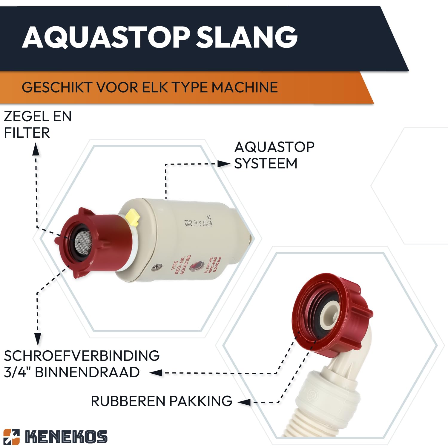 Kenekos - 1,5m - 3m Aquastop slang 3/4 inch draad max. 90