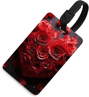 Red Rose Love Heart Luggage Tags for Suitcase Name Tags Air Tags | Cute Unique Bag Tags Id Label Personalized Baggage Identifier Travel Essentials Travel Accessories for Cruise Airport