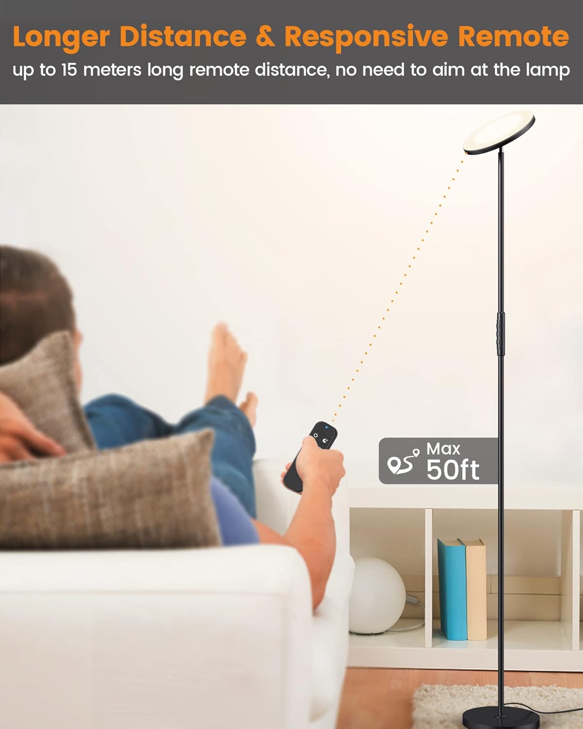 LED Floor Lamp, 36W/3000LM Super Bright Tall Standing Light, Modern Torchiere Sky Lamp with 4 Color Temperatures, Remote & Touch Control, Corner Lighting for Living Room, Bedroom, Office, Black