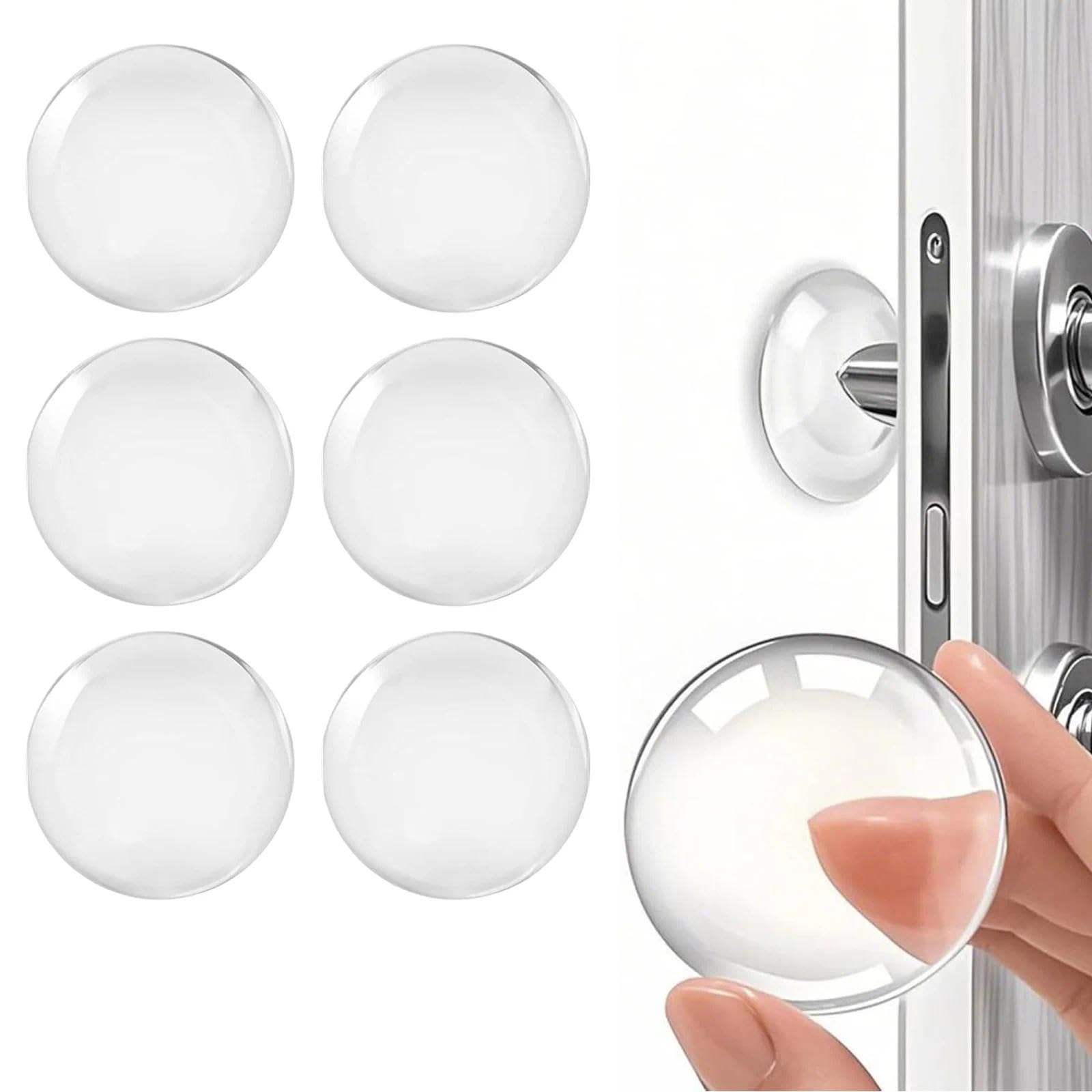 Wall & Door Handle Stopper 5 cm Set of 6 Pieces Clear Rubber Door Knob Round Wall Shield Cushion - Self Adhesive