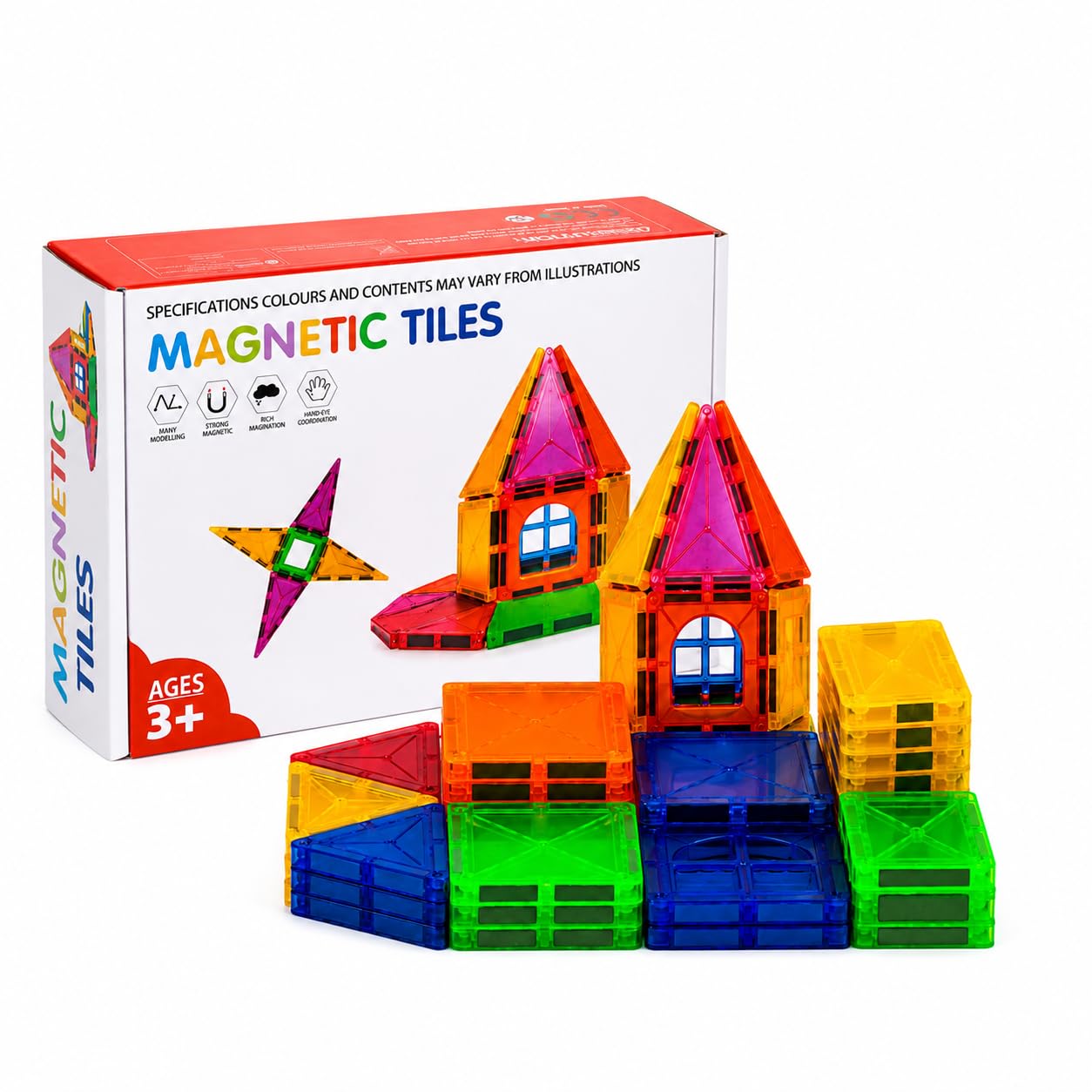 Magnetic Tiles Building Blocks Set for Kids, 33 Pieces | Strong Magnetic Construction Toy with Idea Book | STEM Educational Learning Toy | Creative Building Blocks | Non-Toxic ABS | Ages 3+-image-6