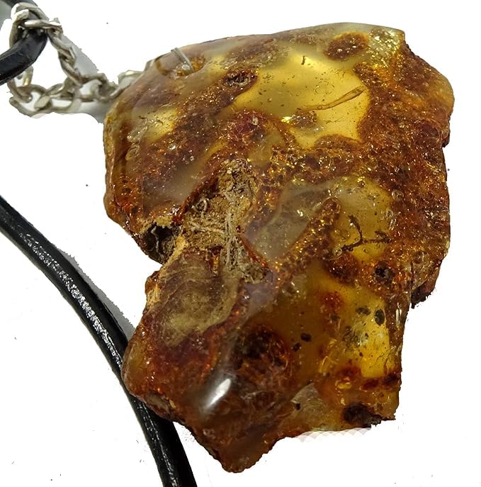 Genérico Pendentif en ambre naturel vert avec argent 925, pierre semi-précieuse brute, couleur miel, bijou artisanal de la République dominicaine