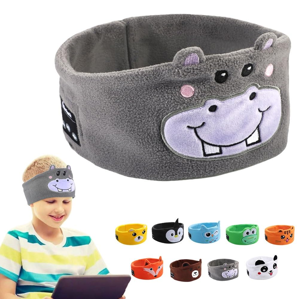 Kids Wireless Headphones, Over Ear Headphones for Children & Toddlers, with Thin Speakers & Super Soft Fleece Headband (Hippo)