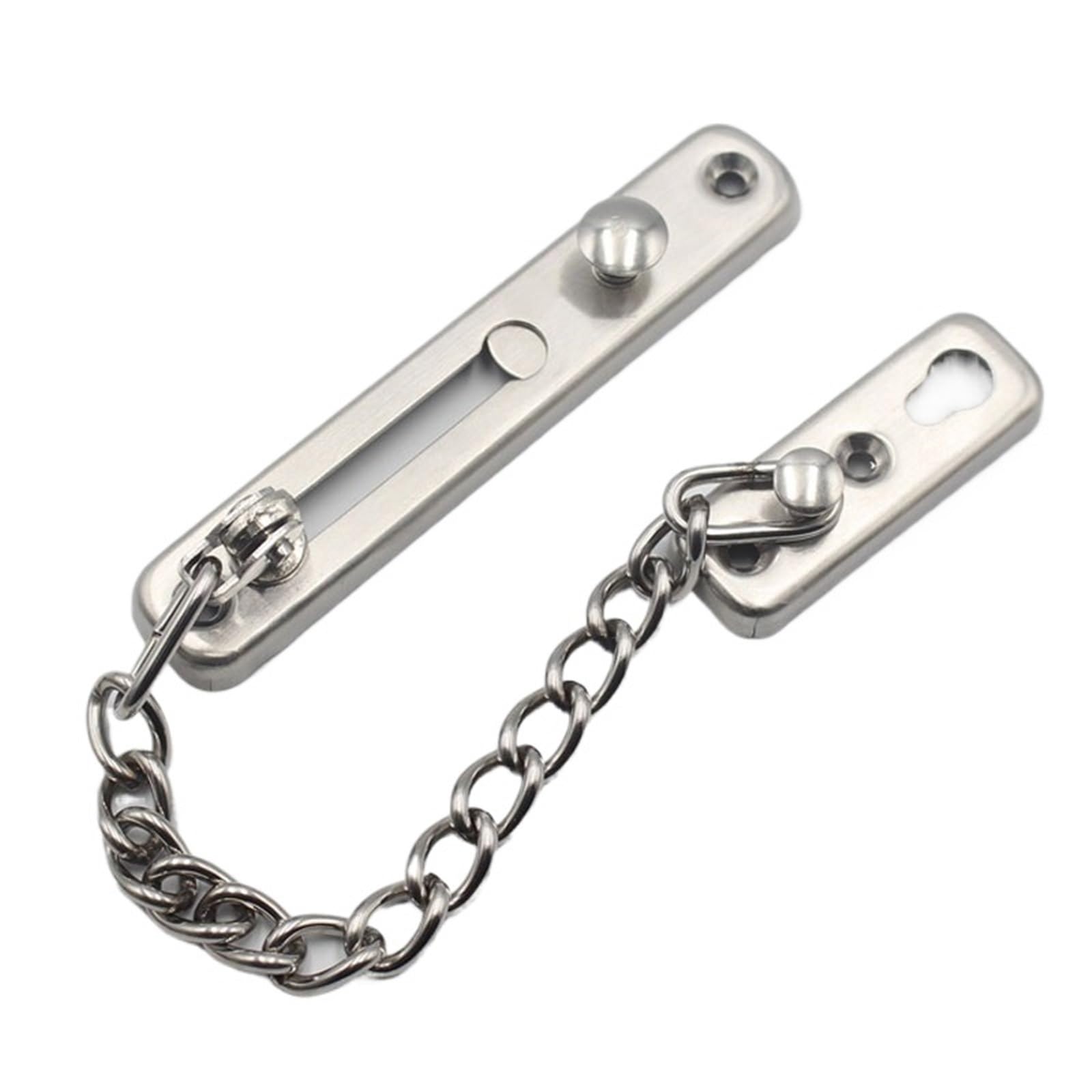 Solid Security Door Sliding Chain Lock Safety Punch Free Latch Buckle for Bedroom,Hotel,Homestay for Door(Silver)