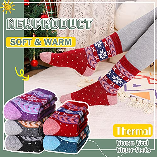 Image of Velice Wool Socks for Women Merino Wool Boot Hiking Thick Thermal Warm Winter Crew Cushion Cozy Work Socks 5 Pairs