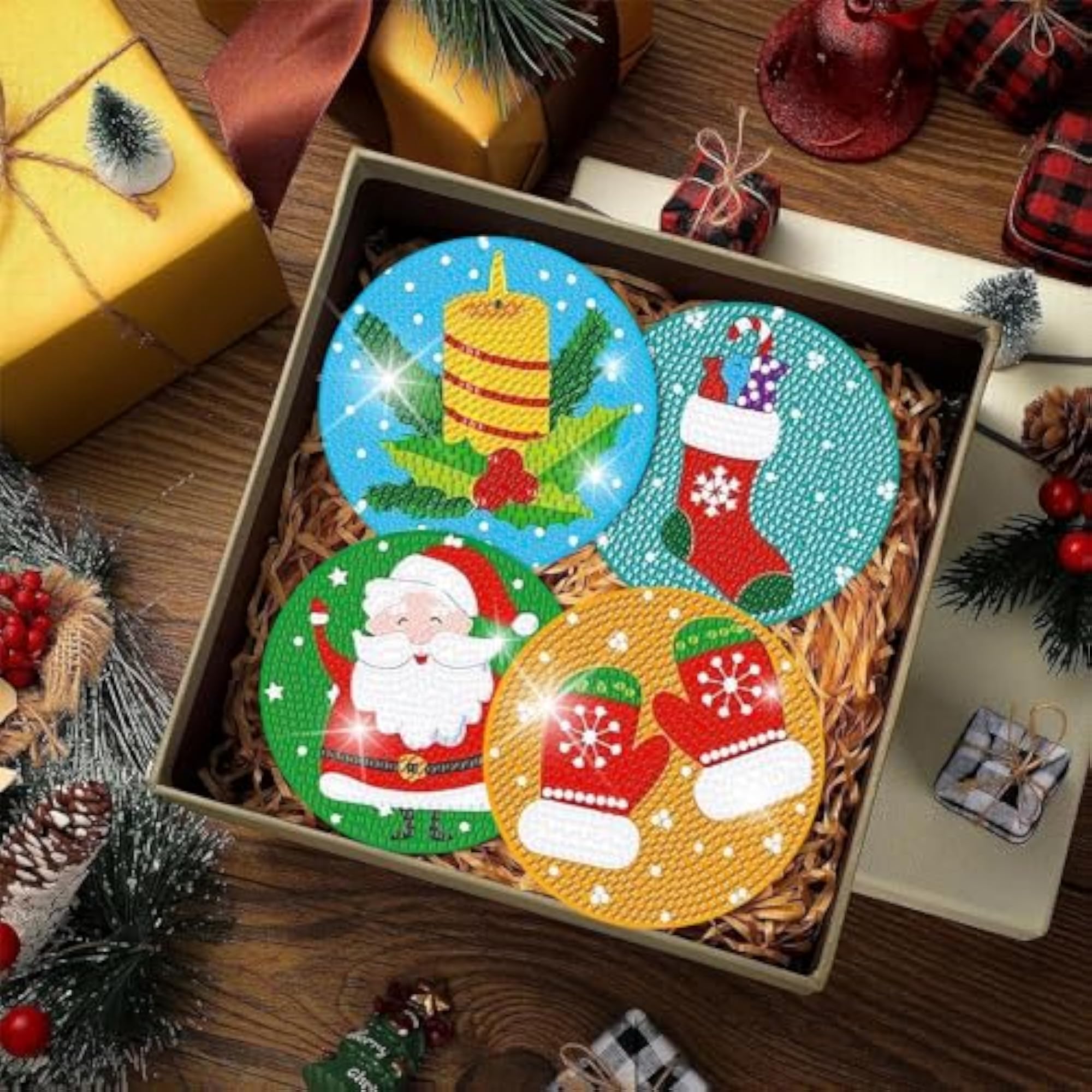 8 PCS Christmas Diamond Art Coasters Kit