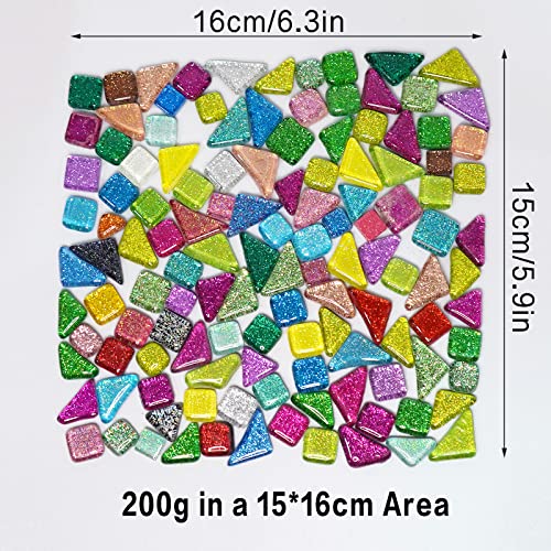 Bunte Glasmosaikfliesen 200g, Irregulär Glitzerkristall Mosaiksteine Glasstücke, Glasfliesen Glassteine für Basteln, Haus Deko(Panchromatisch)