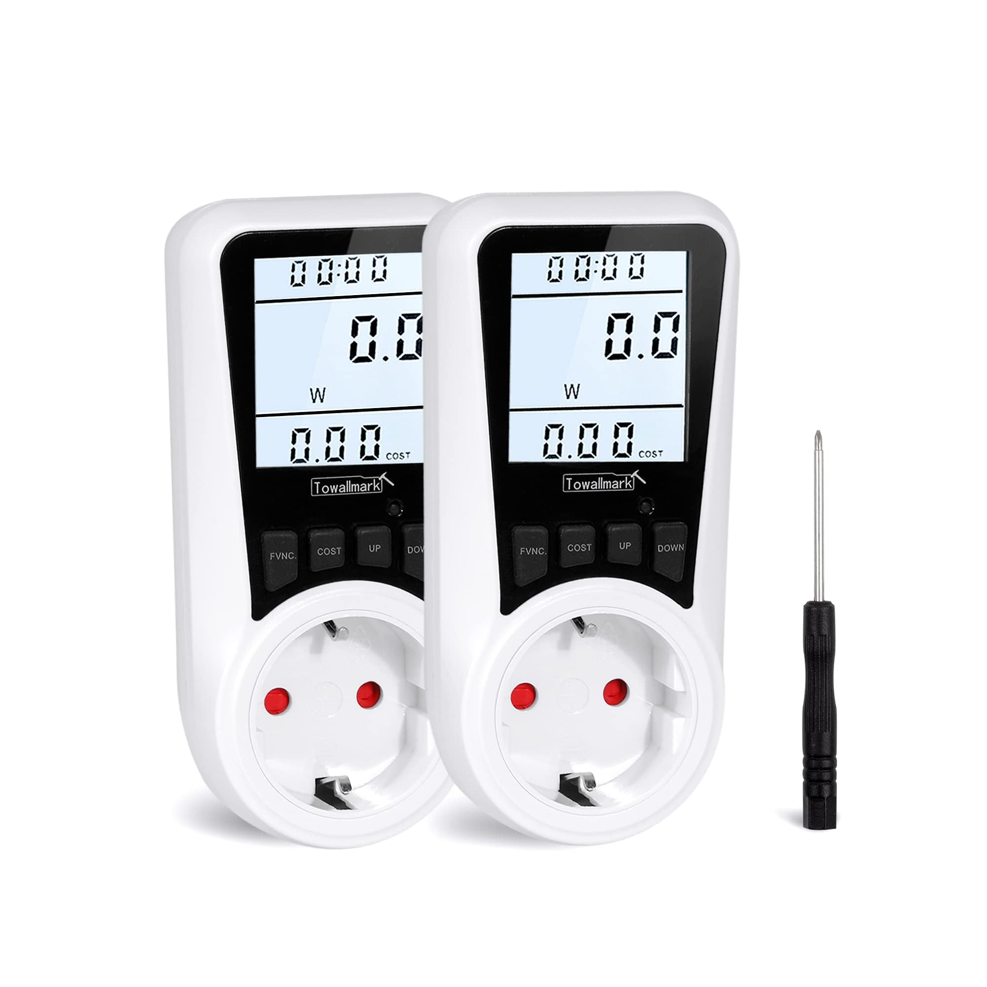 GarveeHome Power Meter Plug for Car Diagnostics, 3680W, LCD Backlight, 7 Modes, Overload Protection, Accurate Power & Wattage Monitor, Energy Consumption Monitor Socket for UK Outlets, 2 Pack