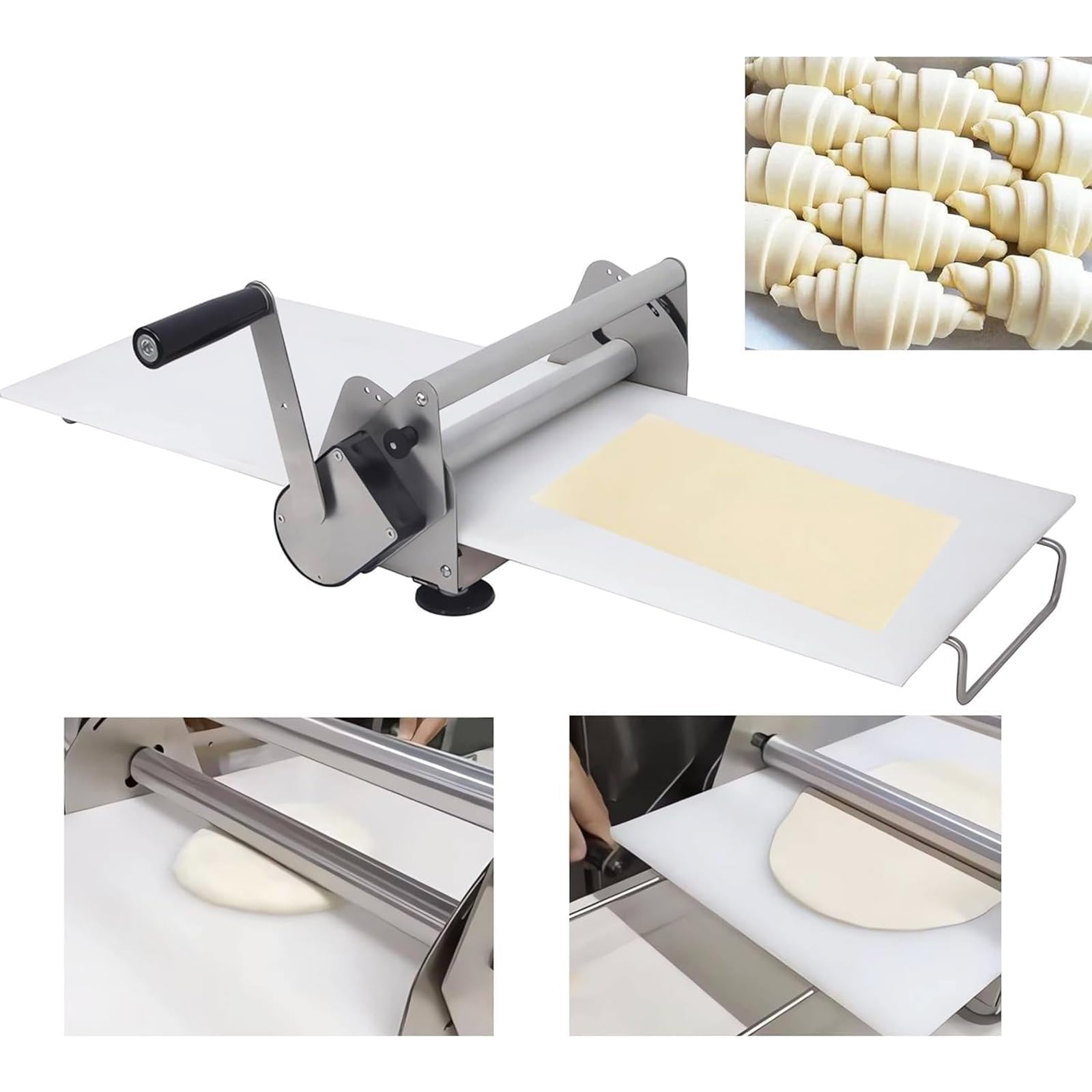 Sfogliatrice Pasticceria Per Casa Con Manovella, Macchina Per Cornetti E Pasta Sfoglia In Acciaio Inox, Sfogliatrice Manuale Professionale Commerciale Pasta Sfoglia Spessore Regolabile 0-27mm