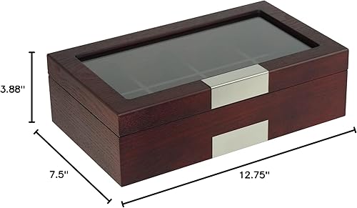 Miniatura 7 de TIMELYBUYS Caja de té de madera de cerezo con 8 compartimentos, organizador de almacenamiento, caja de pecho, tapa de exhibición de vidrio de café y