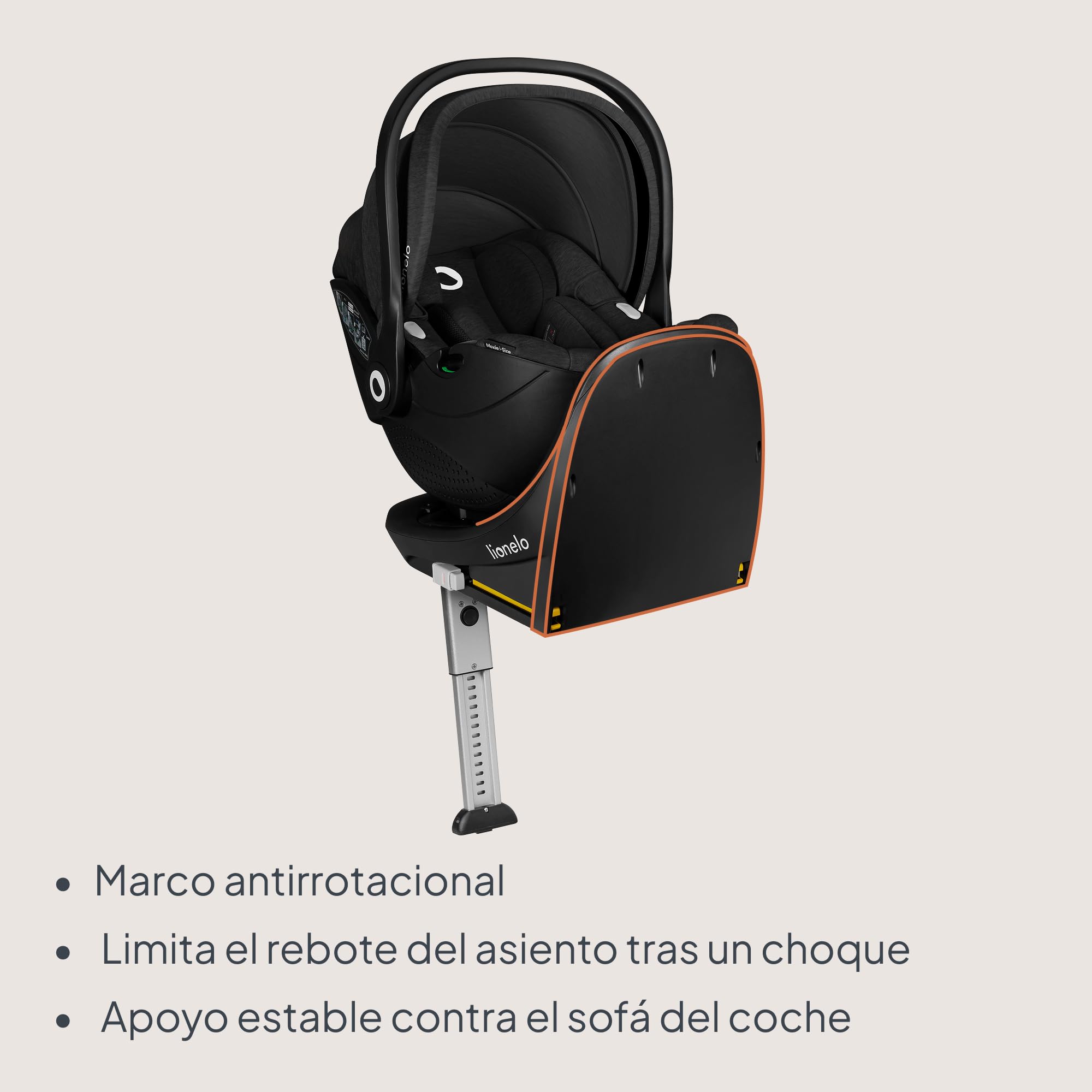 Lionelo Base ISOFIX Giratoria 360 Para Silla De Coche Moxie i-Size Y Moxie Next i-Size, Pata De Apoyo, Indicador De Instalación Correcta, Giro Con Una Mano