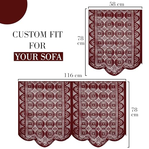 Image of Kuber Industries (Set of 6) Stylish & Durable Cotton Sofa Covers 2+1 Seater | Washable Sofa Protector /Mat & Slipcover for Living Room & Office | Plain Circle - Maroon