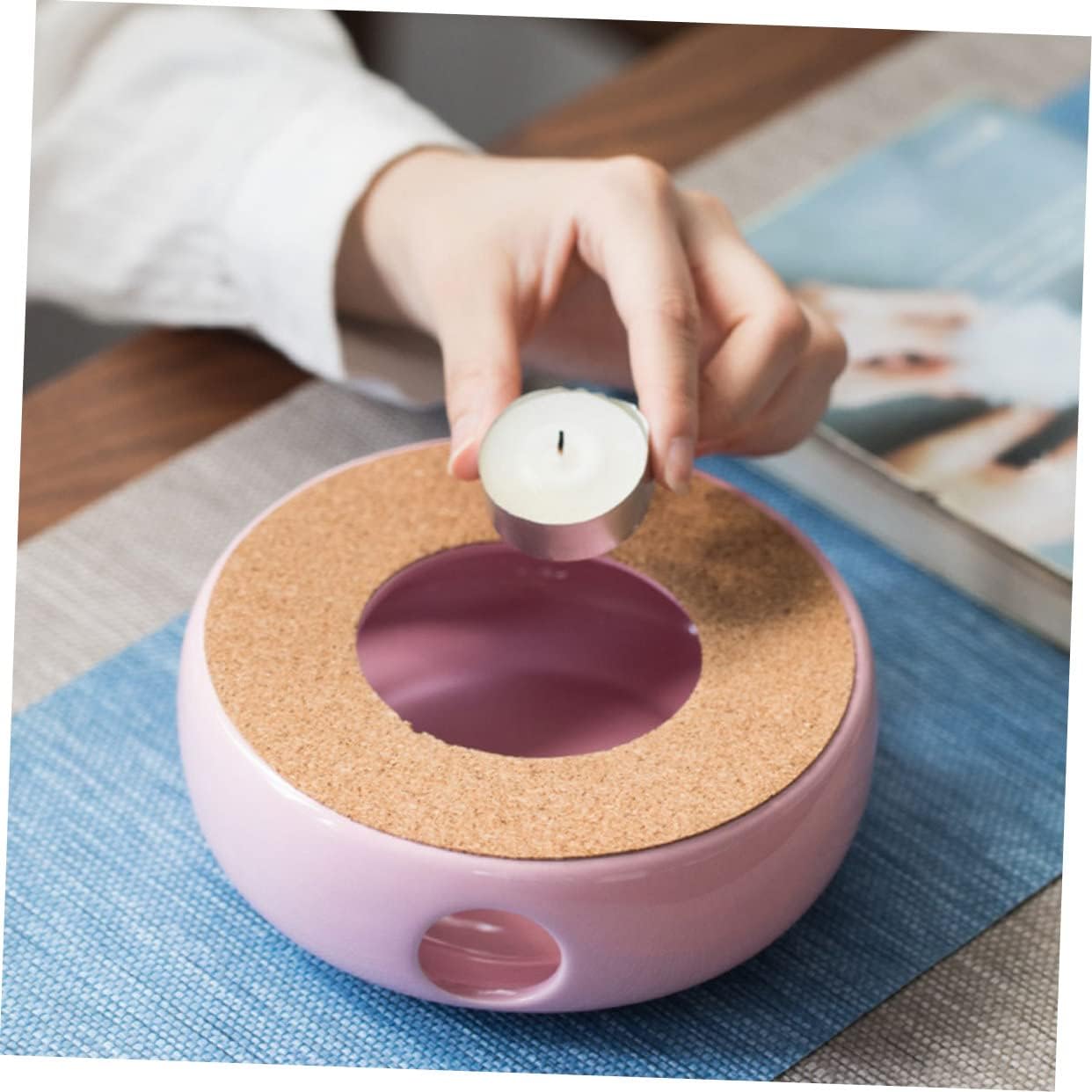 Healifty Ceramic Teapot Warmer in Pink Purple Portable Tea Heater Stove with Smooth Surface Lightweight and Convenient Candle Powered Warmer for Home Tea Heating