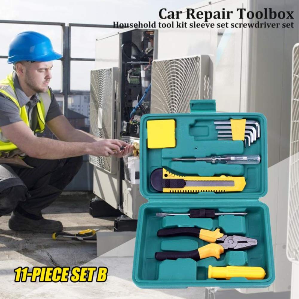 11pcs Kit Di Attrezzi Per La Riparazione Dell'auto Per Uso Domestico Cacciavite + Pinze Per Cavi + Chiave + Cassetta Degli Attrezzi A