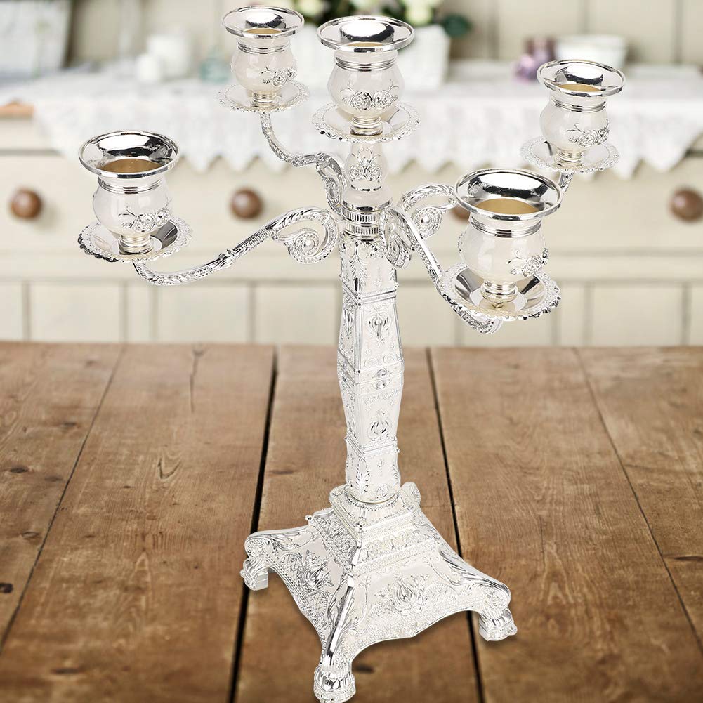 Jenngaoo Candelabro de Metal, 5 Brazos, Vintage, para Hogar y Bodas, Plateado