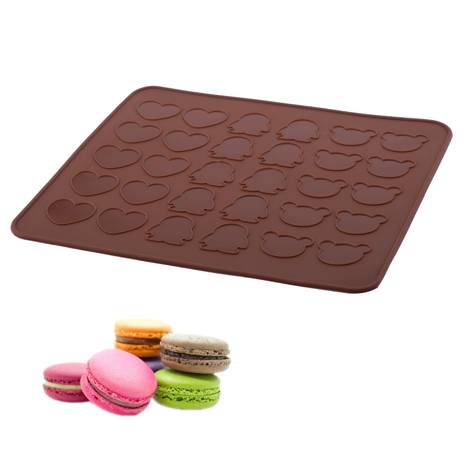 beicemania® Silicone Classic Bear Heart Penguin Macaron Baking Mat for 15 Macarons Macaroons Biscuits Cookies
