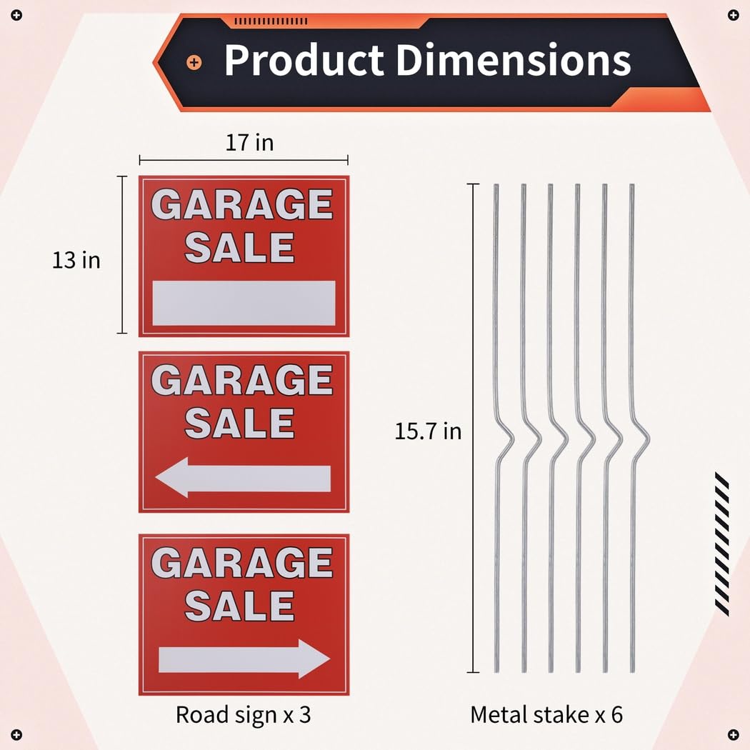 Segnali di vendita garage, 3 pezzi in metallo con cartelli stradali per garage doppio metallo per e vendite, X Sale pollici 13 Yard segni 17 strada lato PP per cartelli con cartelli su