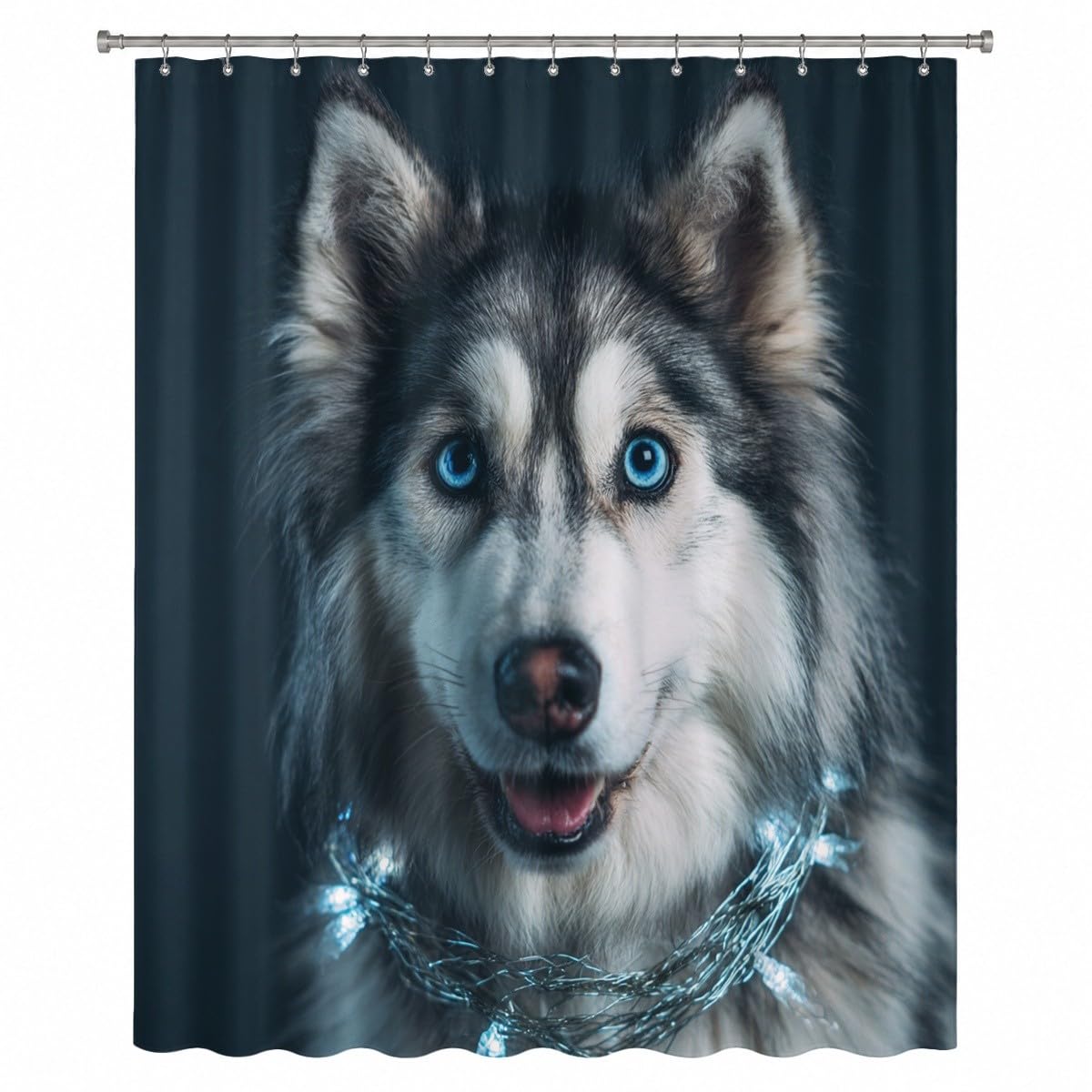 Cane Animale Tenda da Doccia 240x200 cm Poliestere Antimuffa e Lavabile | Carino Fantasia Husky Impermeabile Facile da Pulire Asciugatura Rapida per Vasca da Bagno e Box Doccia