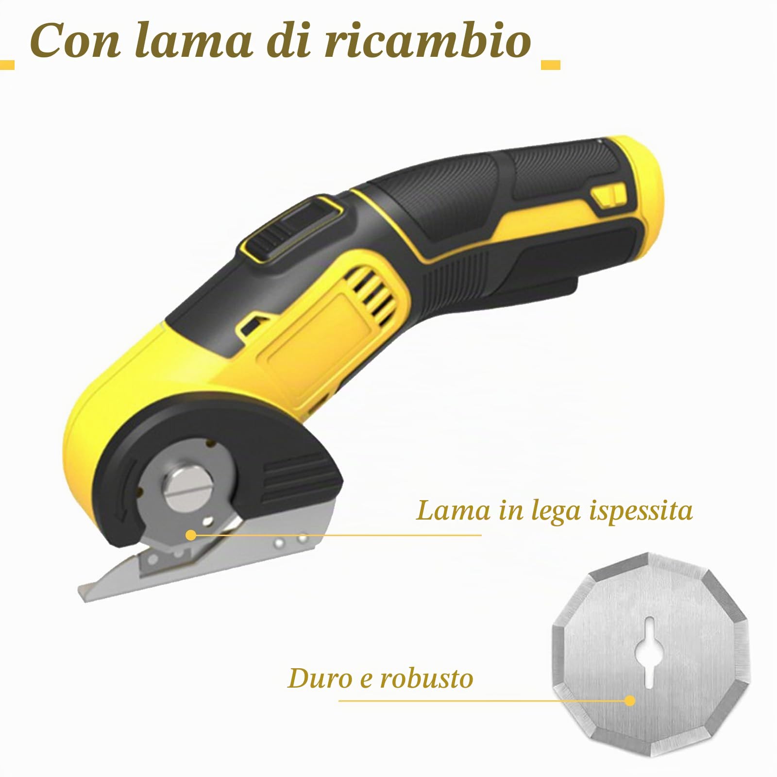 Taglierina per Cartone, Una lama inclusa, Taglierina Elettrico Rotante, Forbici Elettriche per Tessuti per Carta, Cartone, Moquette, Pelle, Feltro, Plastica