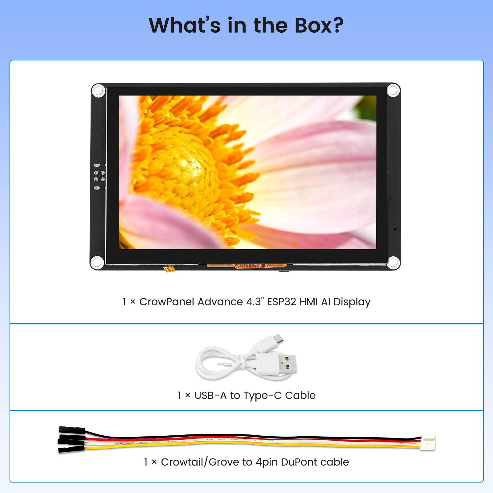 ELECROW ESP32 Display 800 × 480, 4,3 pollici HMI Advanced ESP32 IPS Touch Display, supporto interazione vocale AI, processore dual-core LX7 a 32 bit, fino a 240 MHz, compatibile con Arduino, ESP-IDF e