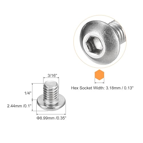 Miniatura 2 de uxcell Tornillos de cabeza de botón #10-32x14", 10 tornillos hexagonales de acero inoxidable 304, tornillos hexagonales de rosca completa