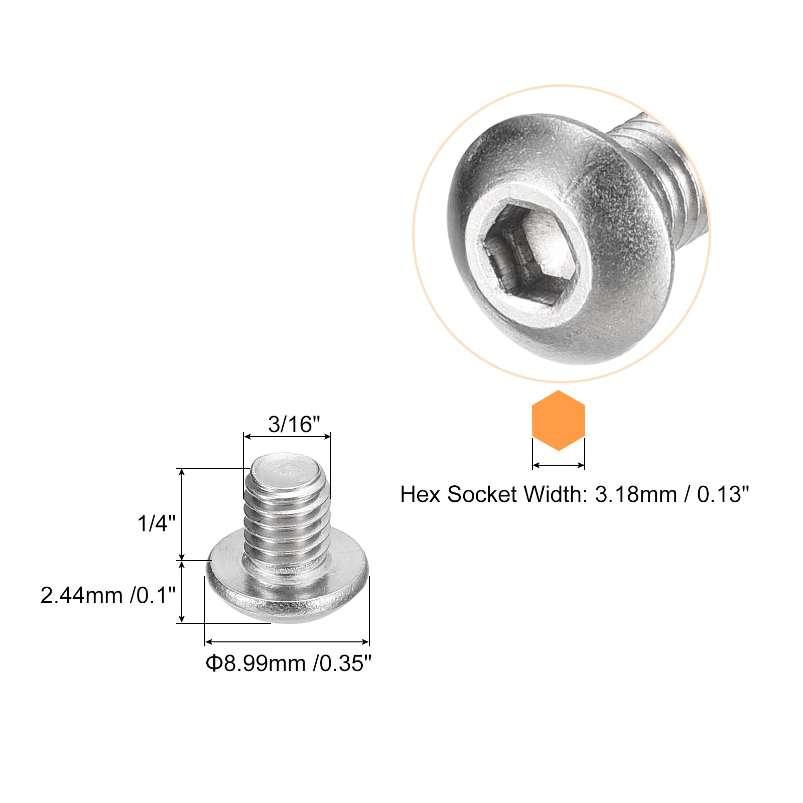 20 Viti brugola pollici INOX 1/4-20x1/2 passo fotografico vis
